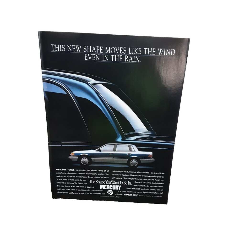 1988 Mercury Topaz Ad All-Wheel Drive Shape Moves Like Wind Vintage Car